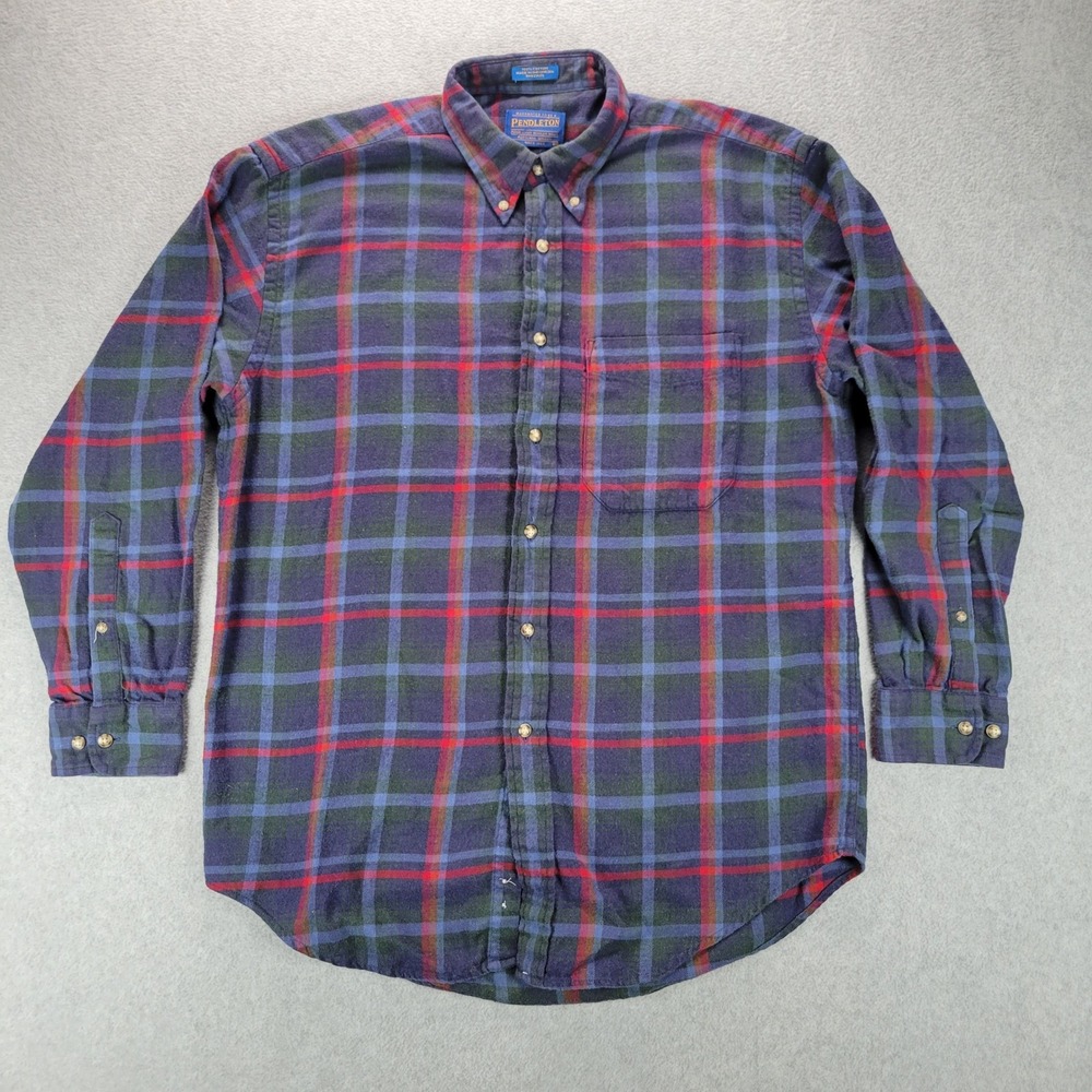 Pendleton Mens Blue Green Red Plaid Cotton Flannel Button Down Shirt Size M